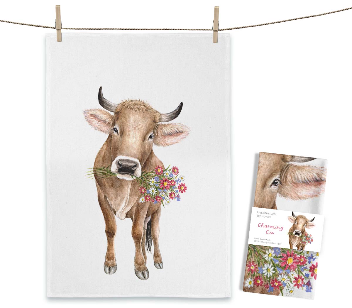 MALUU Geschirrtuch Charming Cow