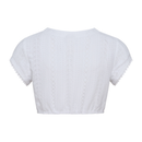 Berwin Dirndlbluse aus Streifen-Spitze, Rückansicht mit diagonalen Mustern, kurze Ärmel, Spitzkante.