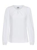 „Hoamatzauber“ – Baumwoll-Stretch-Bluse mit Faltenausschnitt