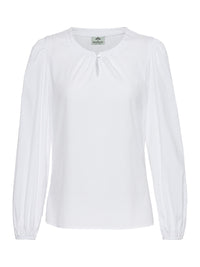 „Hoamatzauber“ – Baumwoll-Stretch-Bluse mit Faltenausschnitt