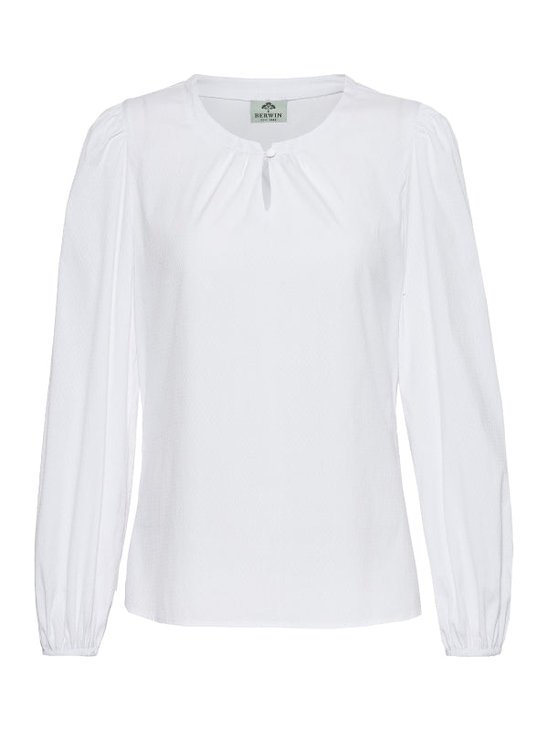 „Hoamatzauber“ – Baumwoll-Stretch-Bluse mit Faltenausschnitt