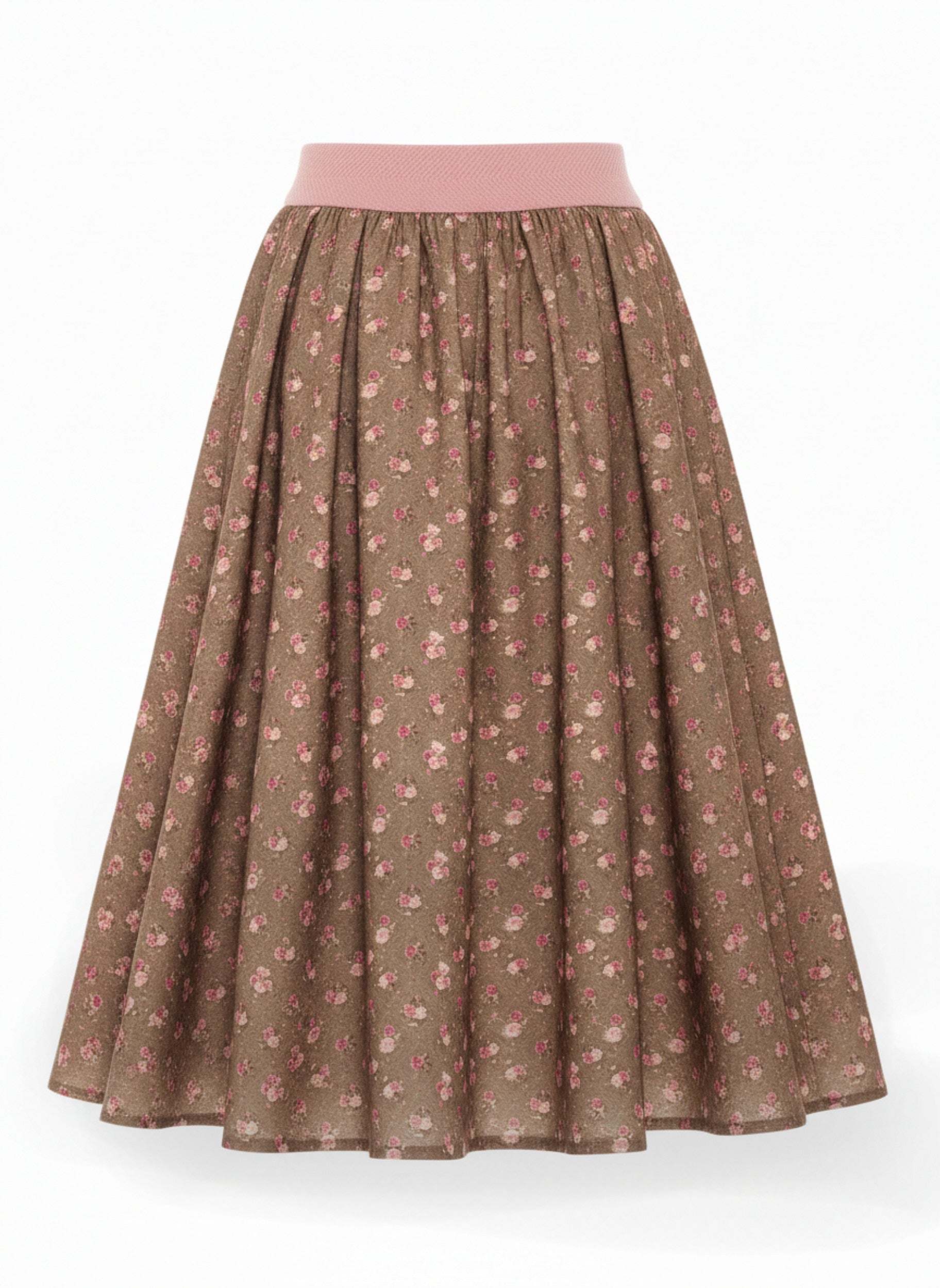 Tellerrock „Blütenzauber“ – Taupe/Rosé mit elastischem Bund