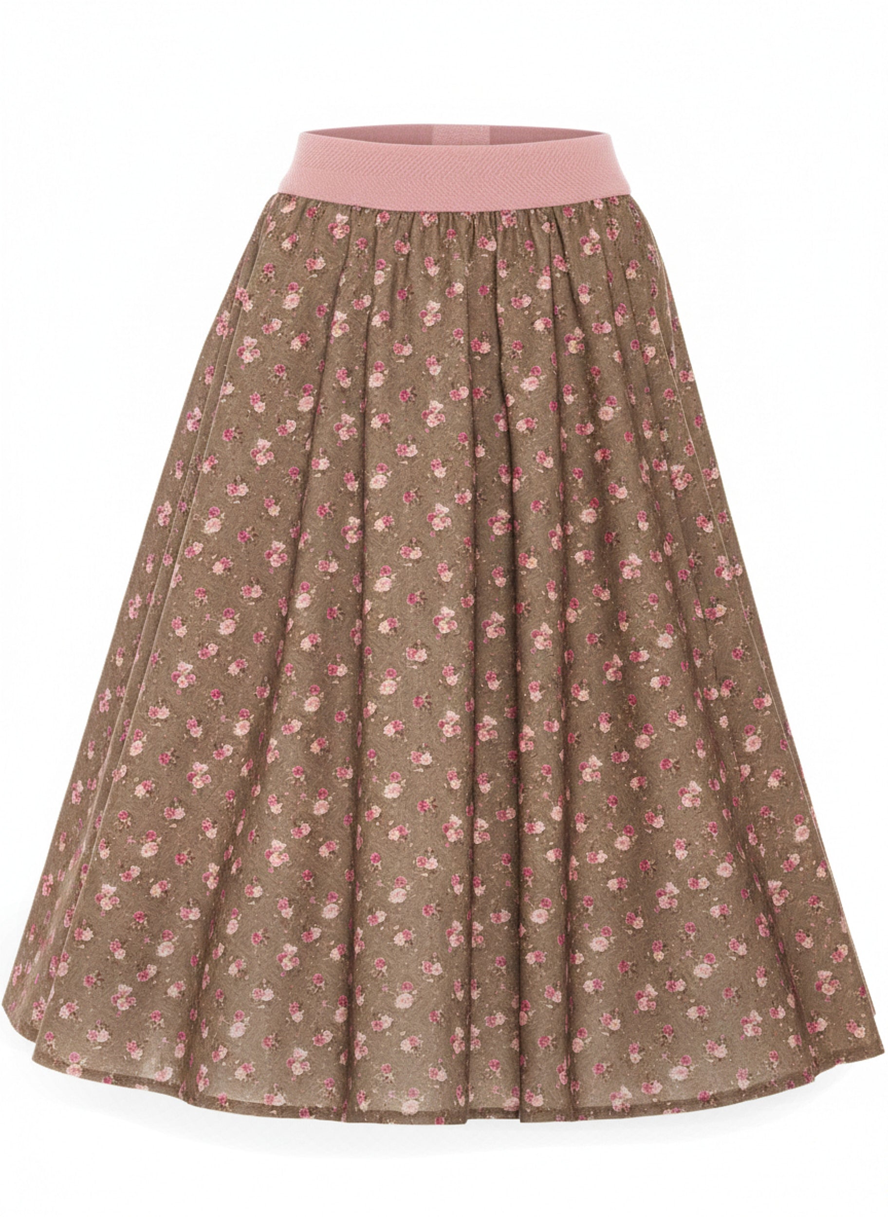 Tellerrock „Blütenzauber“ – Taupe/Rosé mit elastischem Bund