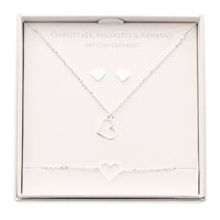 Geschenkset - Halskette-Armband-Ohrstecker - versilbert - Herz