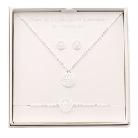Geschenkset - Halskette-Armband-Ohrstecker - versilbert - Mandala des Glücks