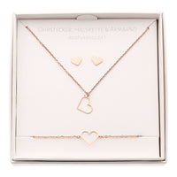Geschenkset - Halskette-Armband-Ohrstecker - rosévergoldet - Herz