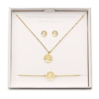 Geschenkset - Halskette-Armband-Ohrstecker - vergoldet - Baum des Lebens
