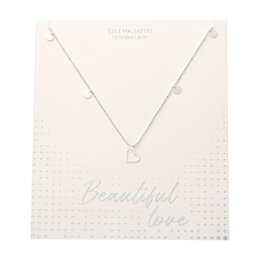 Halskette - „Beautiful“ - Edelstahl - Herz versilbert