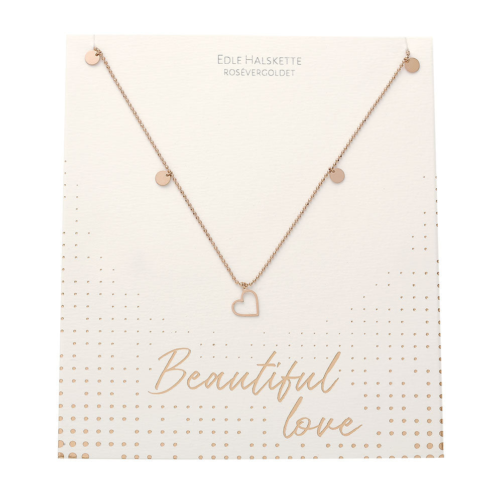 Halskette - „Beautiful“ - Edelstahl - Herz rosevergoldet