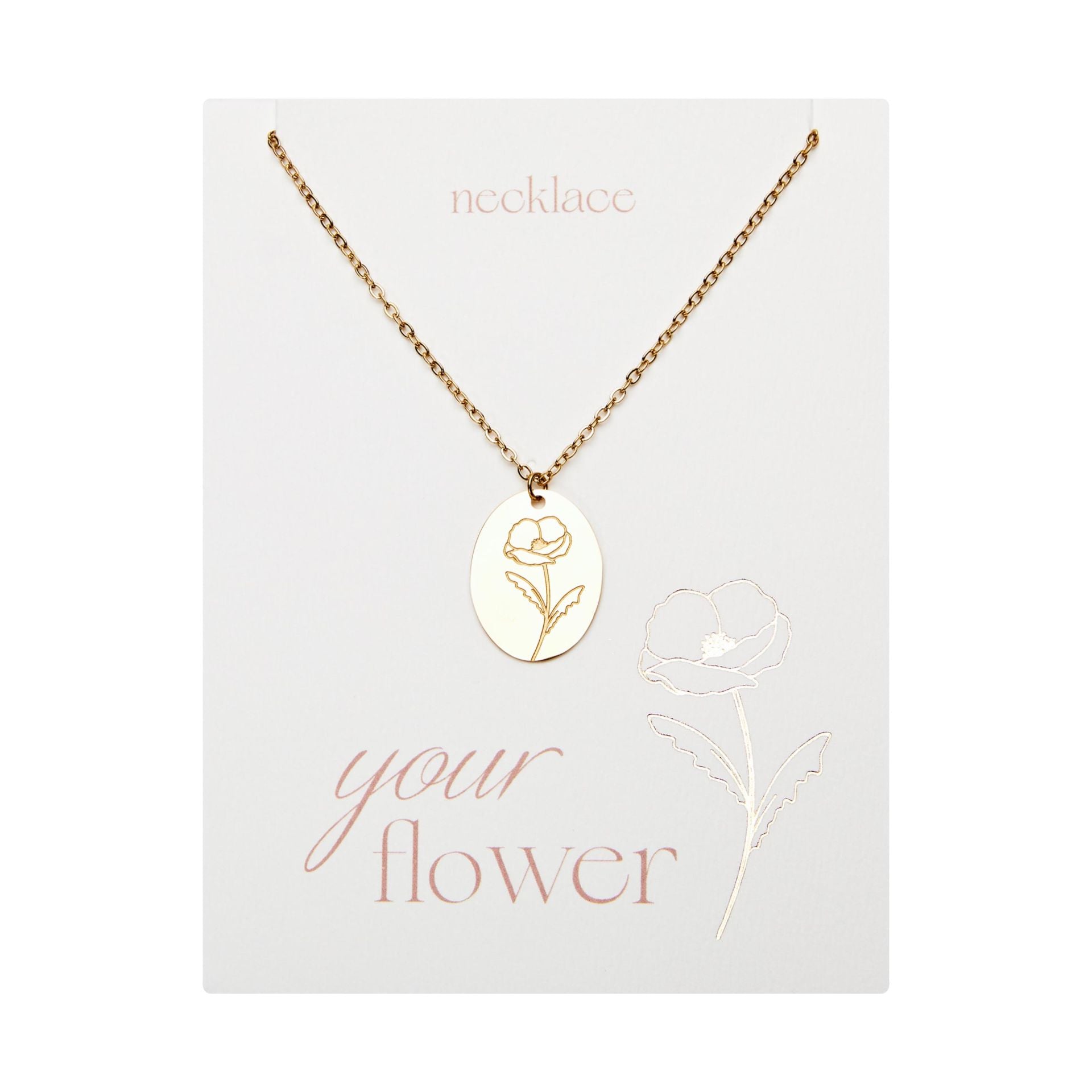 Halskette Your Flower - vergoldet - Mohnblume - August