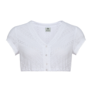 Berwin Dirndlbluse aus Streifen-Spitze mit V-Ausschnitt, kurze Ärmel, diagonale Muster, zarte Spitzenkante.