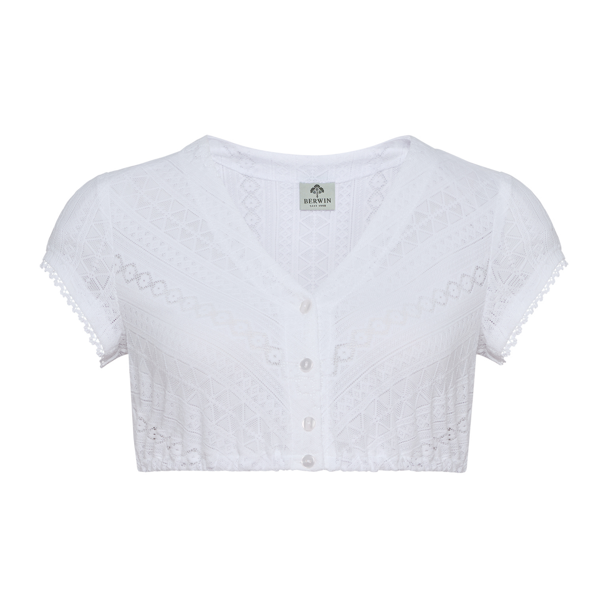 Berwin Dirndlbluse aus Streifen-Spitze mit V-Ausschnitt