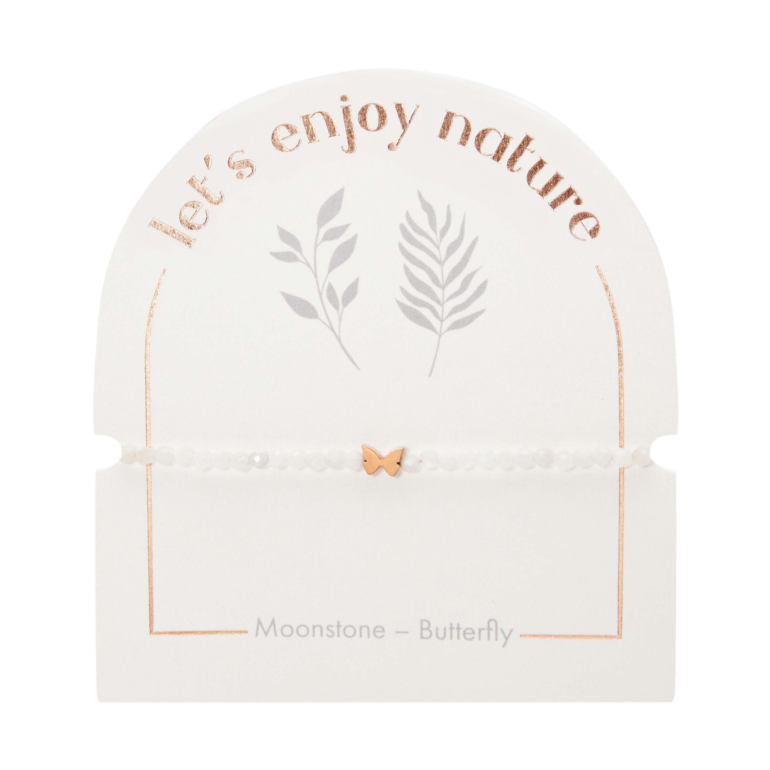 Armband - "let's enjoy nature" - Mondstein - rosévergoldet - Schmetterling