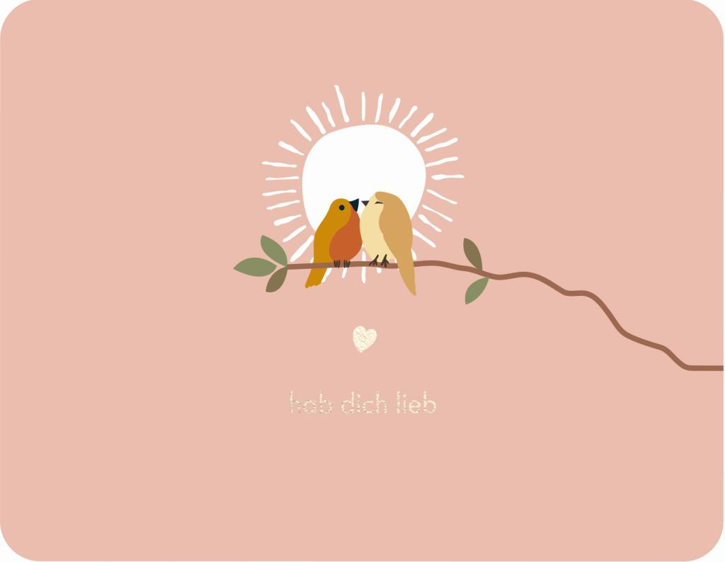 Postkarte - Green Wave - Hab dich lieb, Vögel auf Ast