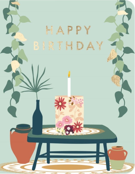Doppelkarte - Green Wave - Happy Birthday Blumentorte