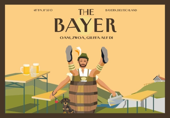 Postkarte: The Bayer - Oans, Zwoa, Gsuffa Auf Di