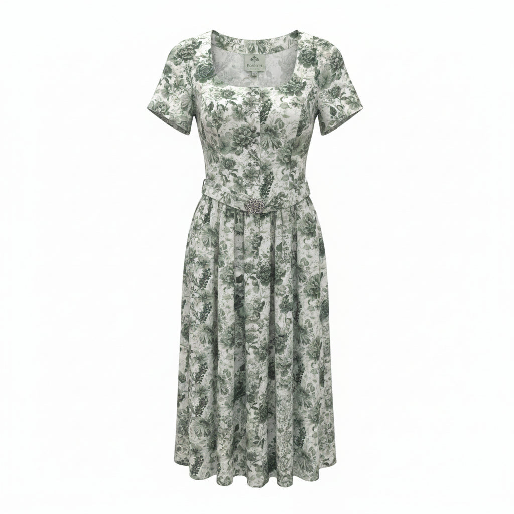 Kleid „Rosenzeit“ – zarter Rosendruck mit kurzem Ärmel