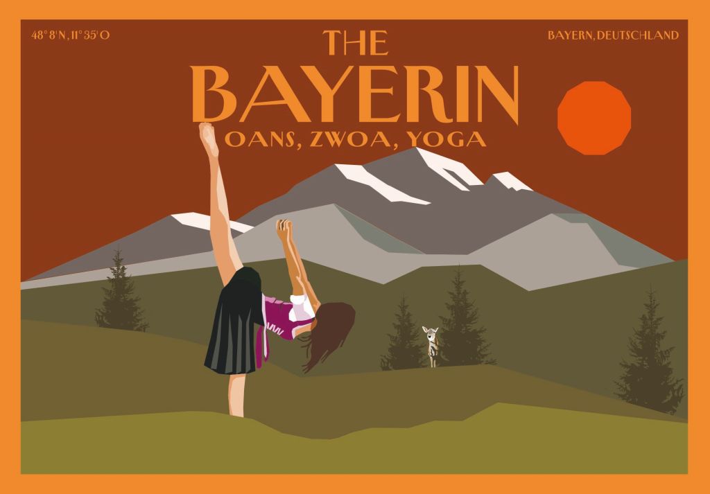 Postkarte: The Bayerin - Oans, Zwoa, Yoga