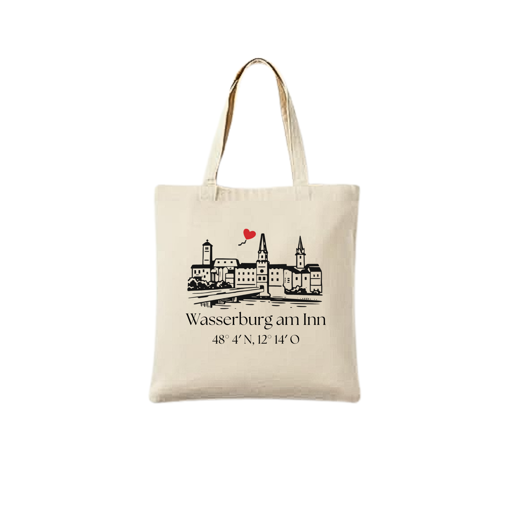 Bergverliebt® Baumwolltasche „Wasserburg am Inn“ – natur & nachhaltig