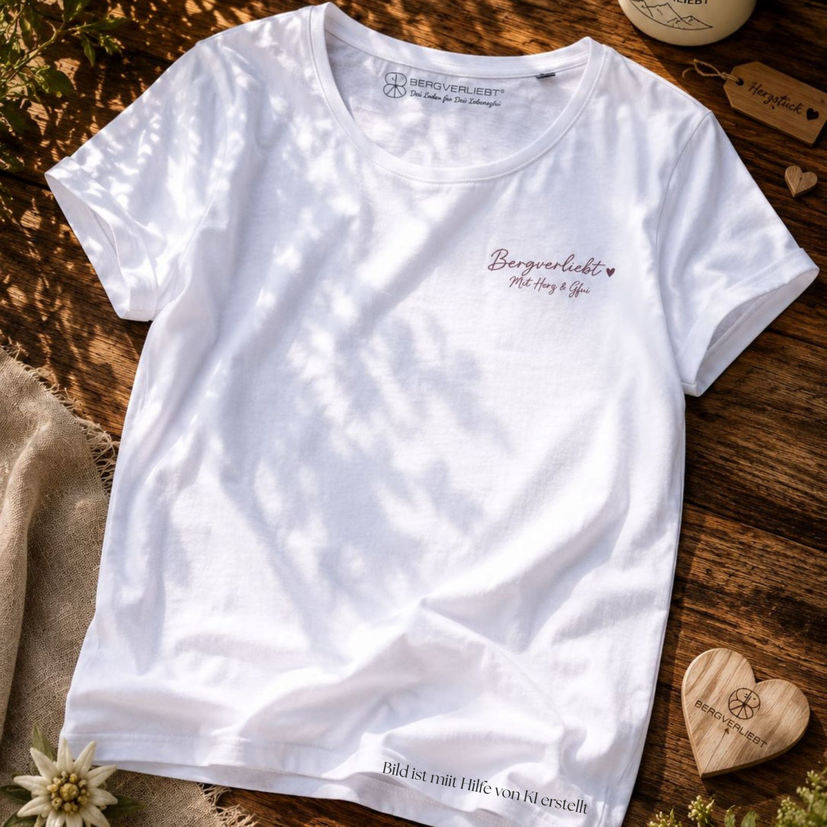 T-Shirt „Bergverliebt Mit Herz & Gfui“