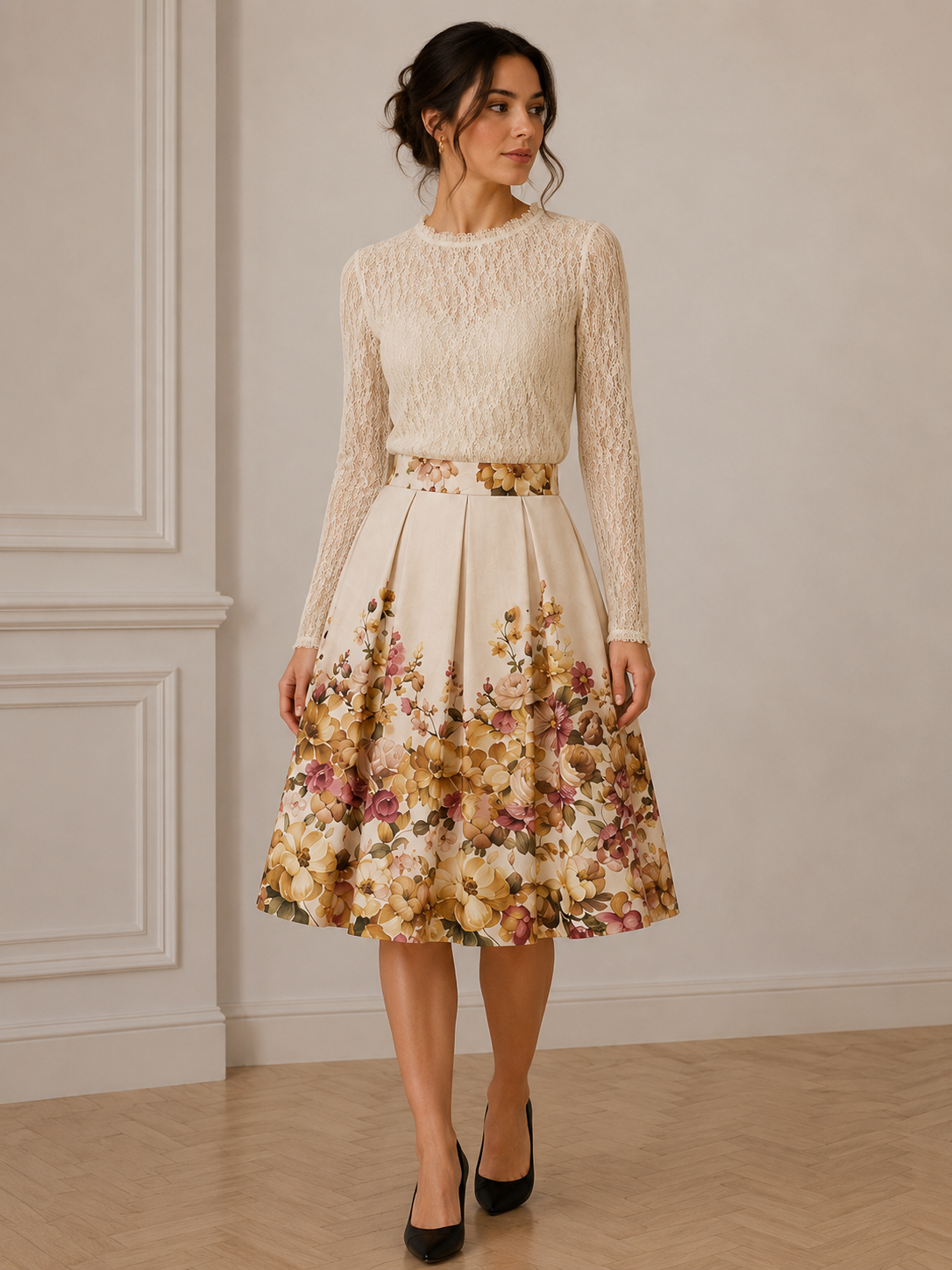 Kellerfaltenrock floraler Print „Lotti" gelb