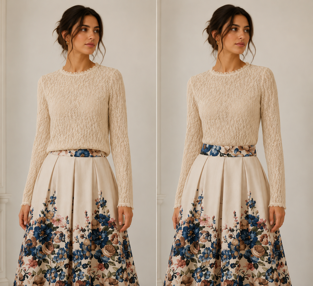 Kellerfaltenrock floraler Print „Nanni" blau