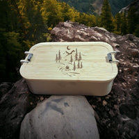 Brotzeitdose "Lagerfeuerromantik" Edelstahl & Bambus