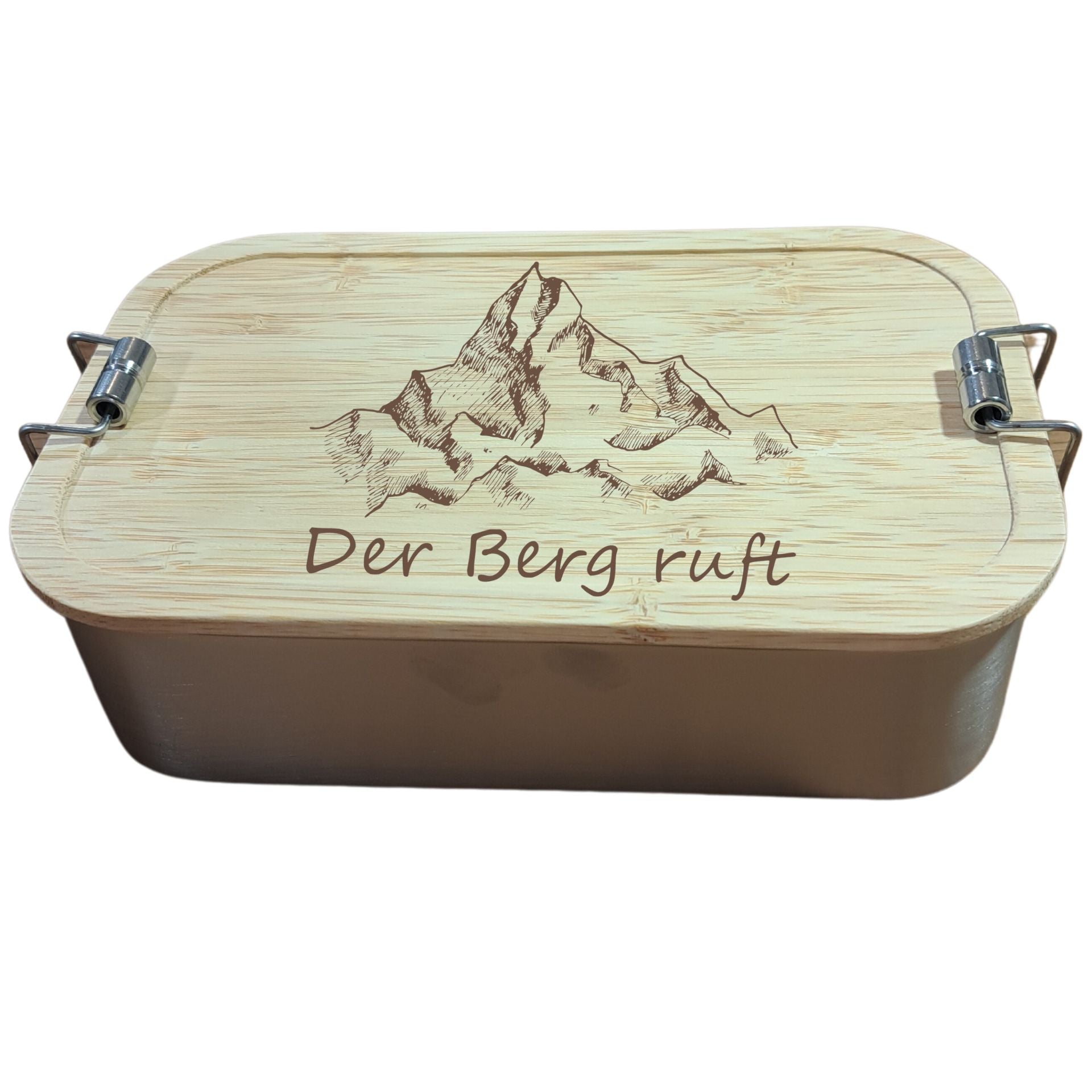 Brotzeitdose "Der Berg ruft" Edelstahl & Bambus