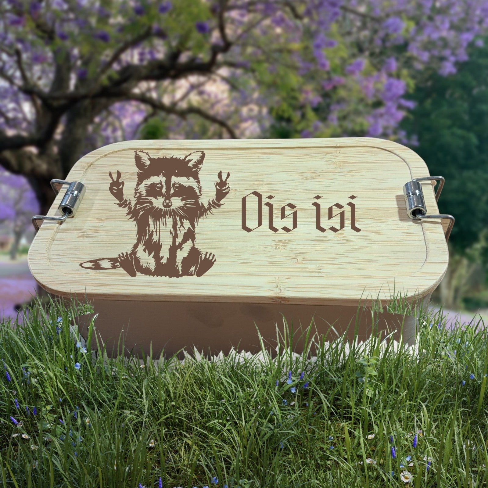 Bergverliebt® Brotzeitdose "Ois is" aus Edelstahl & Bambus