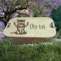 Brotzeitdose "Ois is" aus Edelstahl & Bambus