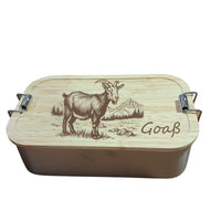 Bergverliebt® Brotzeitdose "Berggoaß" aus Edelstahl & Bambus