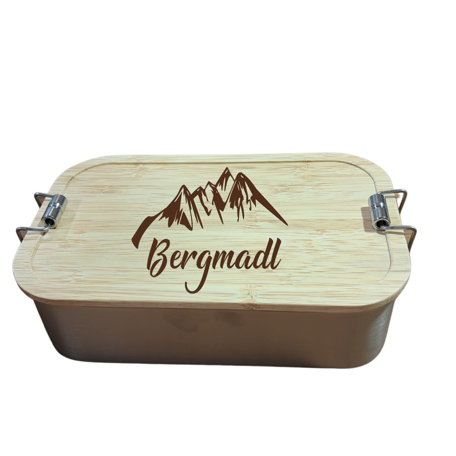 Brotzeitdose "Bergmadl" Edelstahl & Bambus