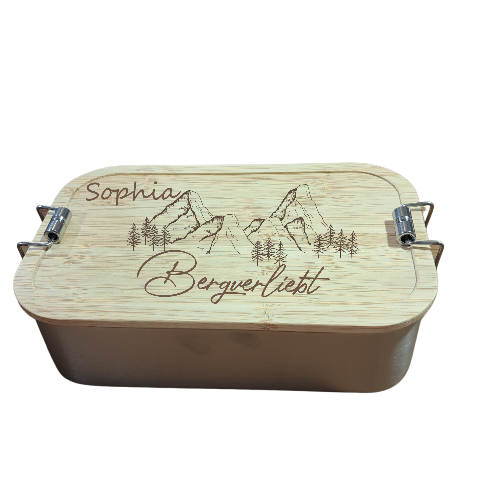Bergverliebt® Brotzeitdose "Bergverliebt" aus Edelstahl & Bambus