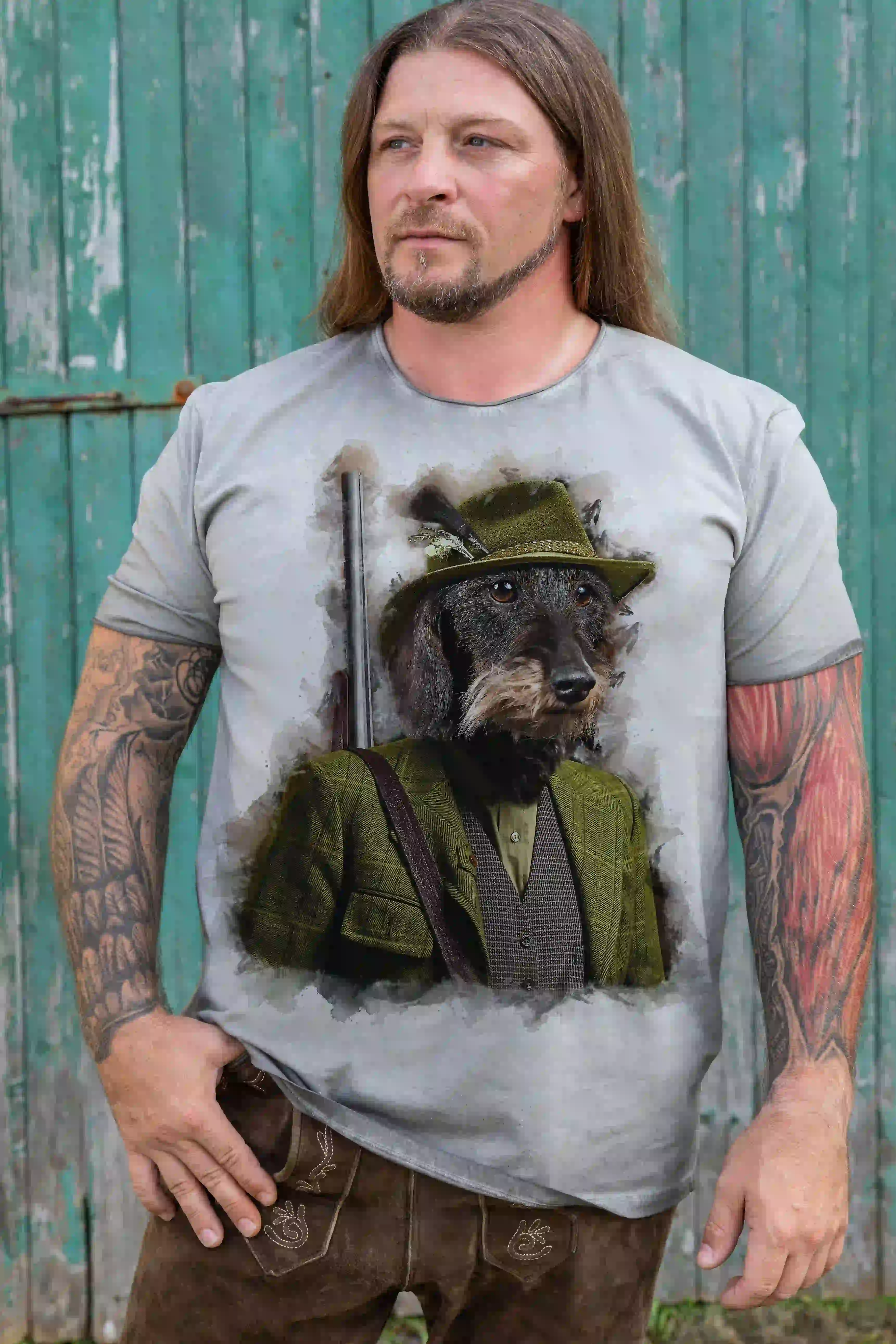 Almtracht Herren Tshirt "Oskar" Vintage-Grau unversäuberte Kanten