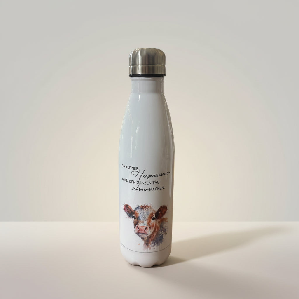 Bergverliebt® Gspürwerk Edelstahl-Thermotrinkflasche 500 ml "Kuh"