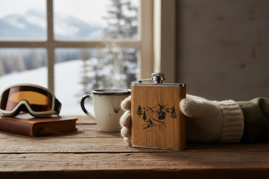 Bergverliebt® Flachmann Hoogstraten "Ski foan" Edelstahl