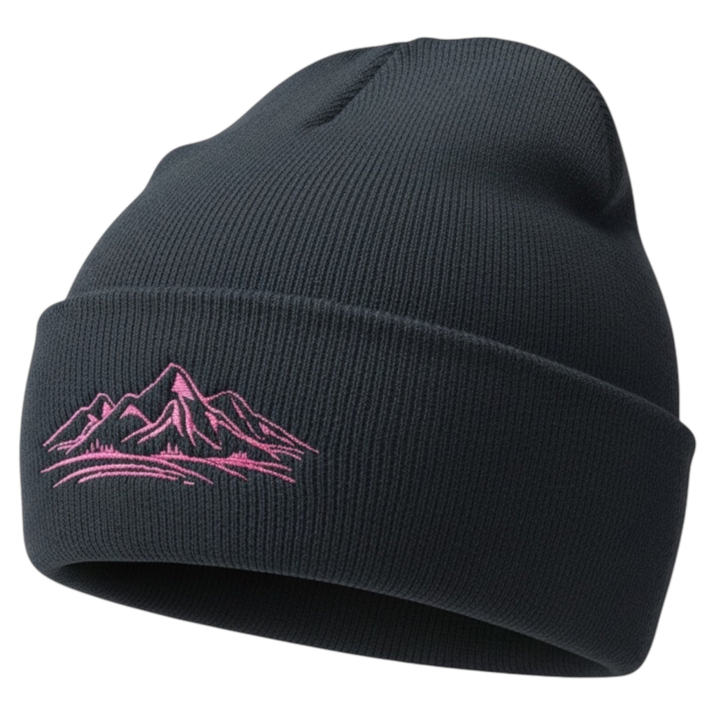Bergverliebt® Lebensgfui Beanie "Berg" Schwarz-Pink
