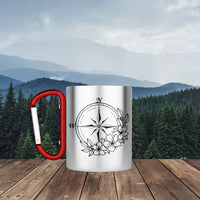 Edelstahl-Tasse Karabiner TREK "Kompass Blumen" 10 oz