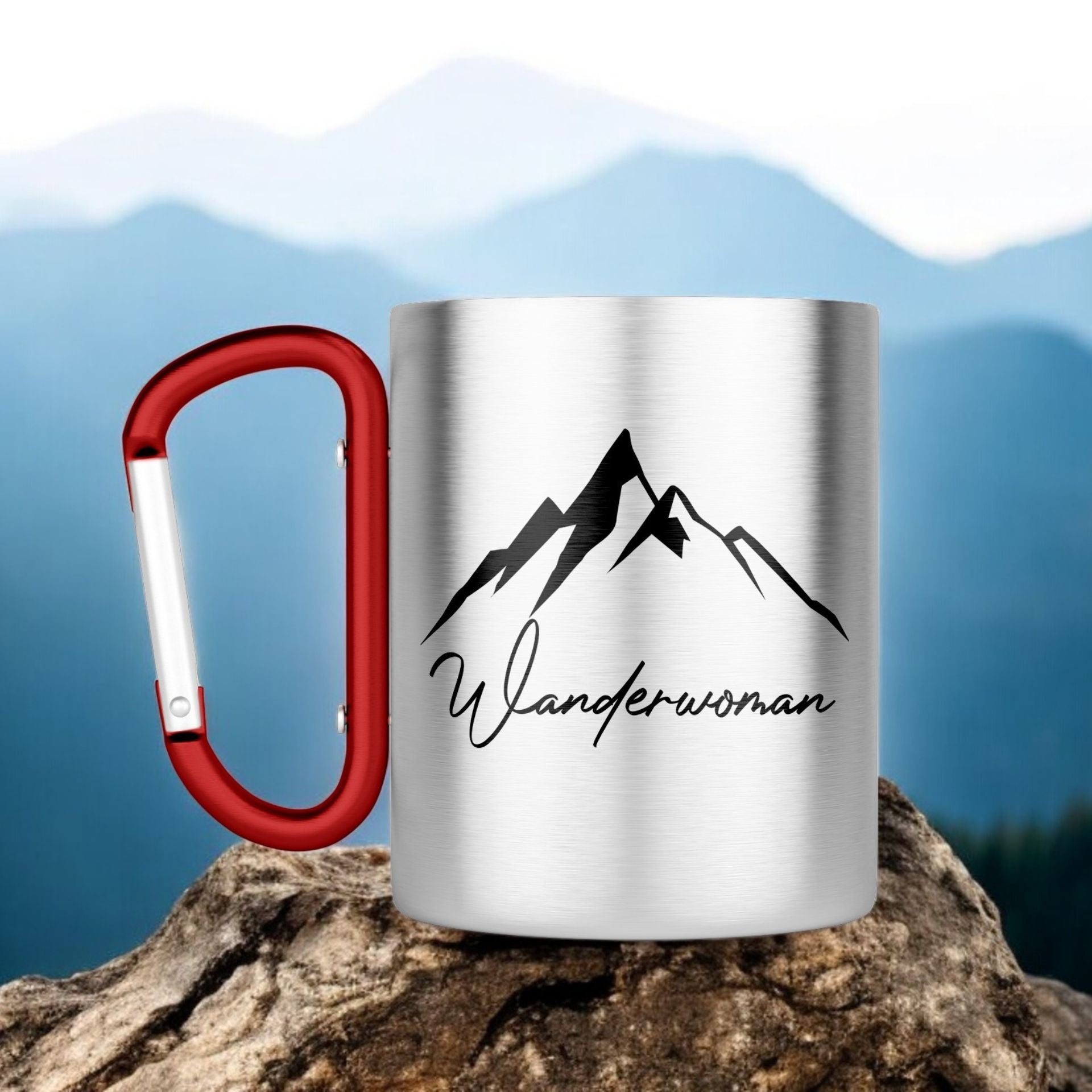 Bergverliebt® Edelstahl-Tasse Karabiner TREK "Wanderwoman" 10 oz