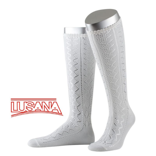 Damenkniestrumpf mit feinem Ajourmuster weiß