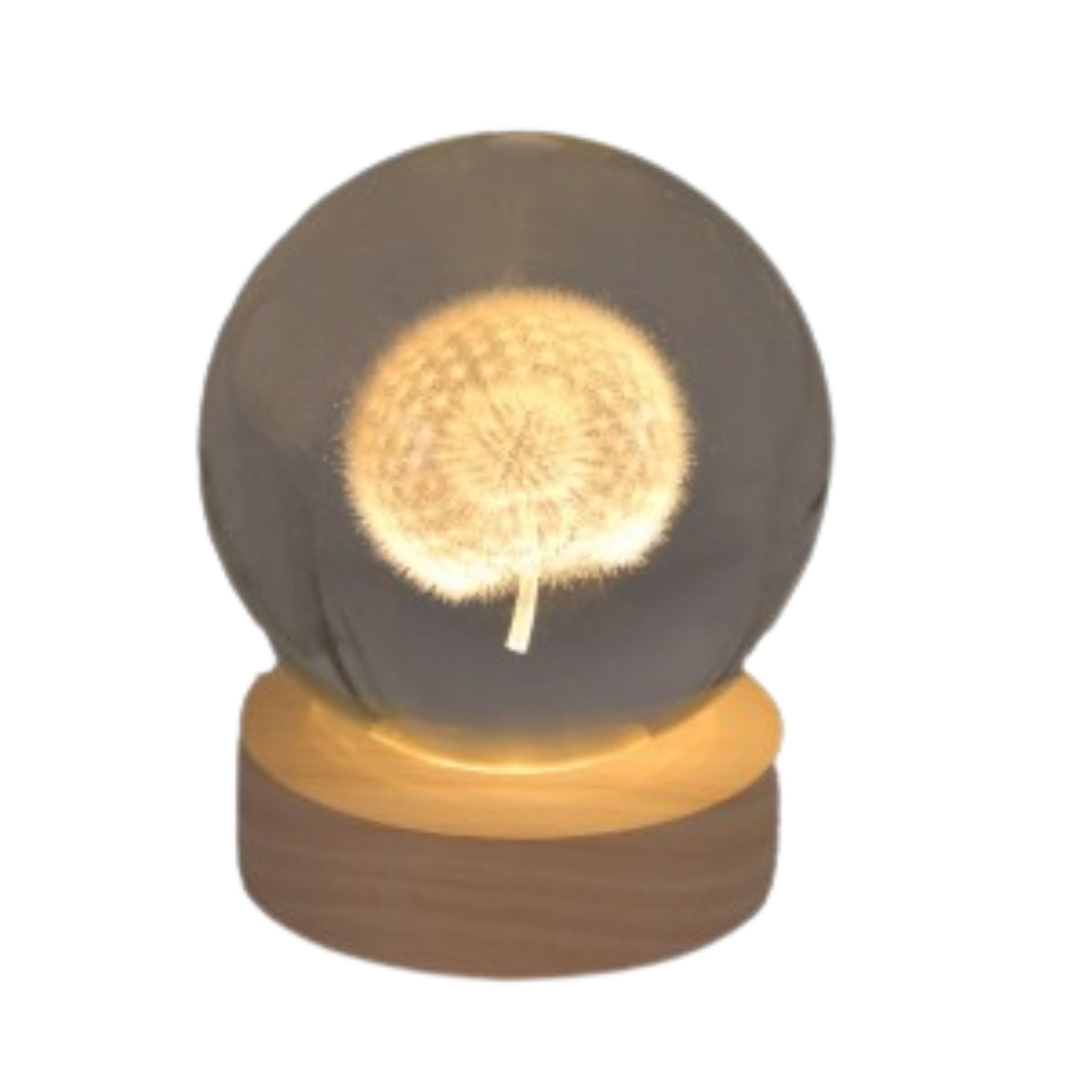 Glaskugel „Pusteblume“ – mit LED-Holzsockel