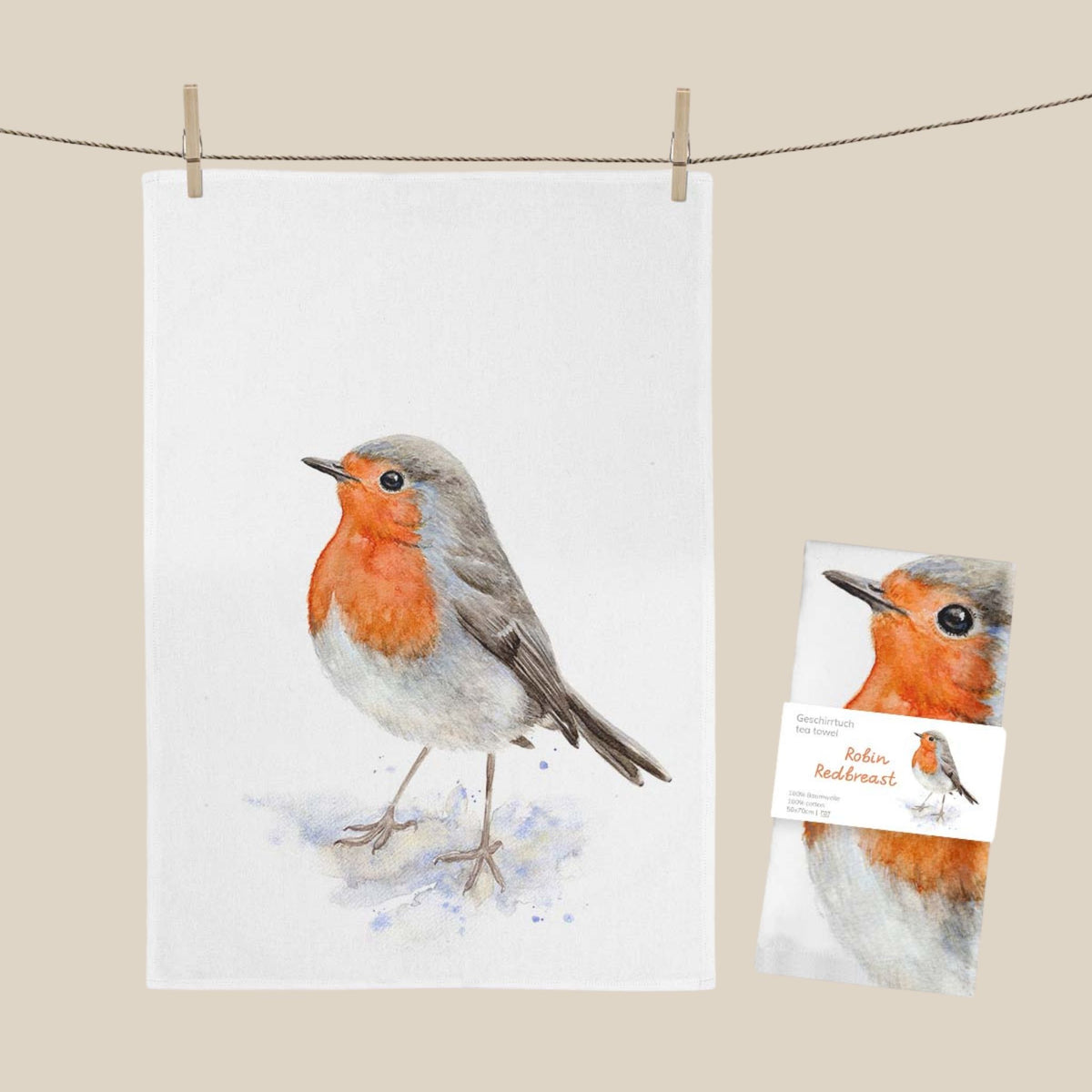 MALUU Geschirrtuch Robin Redbreast