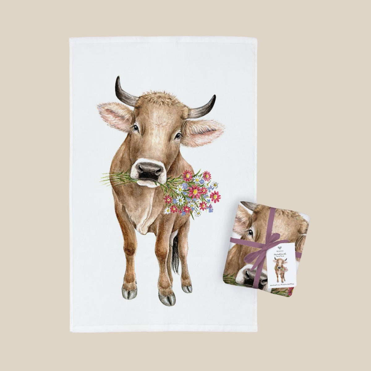 MALUU Frottee Handtuch Charming Cow