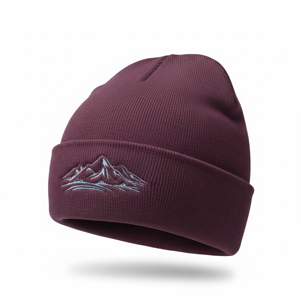 Bergverliebt® Lebensgfui RECYCLD Beanie "Berg" Burgundy-Silber