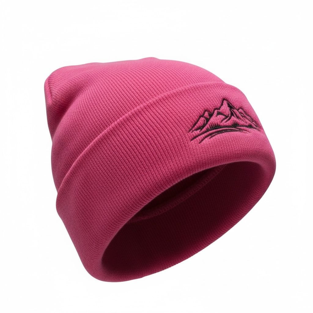 Bergverliebt® Lebensgfui RECYCLD Beanie "Berg" Pink schwarz