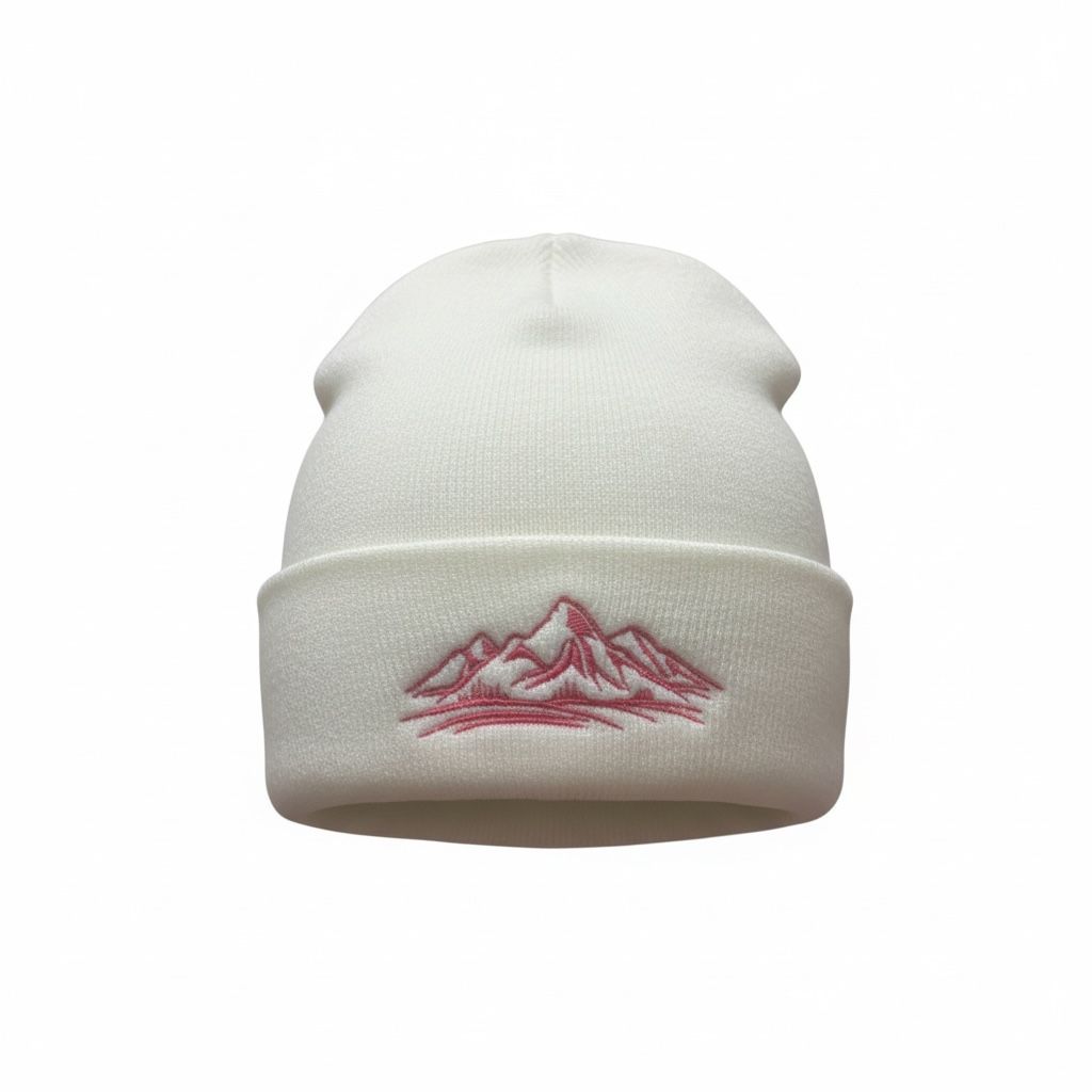 Bergverliebt® Lebensgfui Beanie "Berg" Weiß-Pink