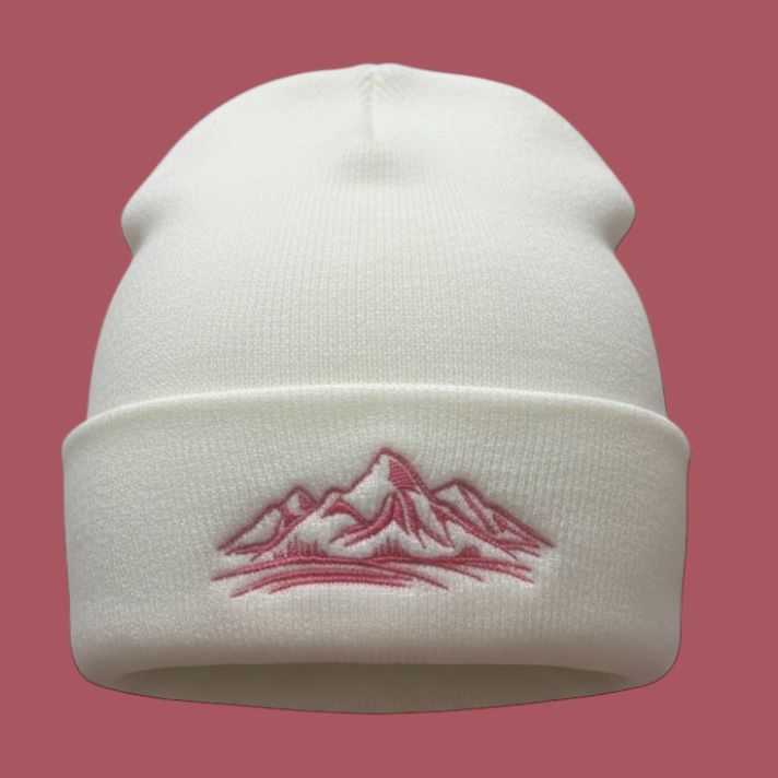 Bergverliebt® Lebensgfui Beanie "Berg" Weiß-Pink