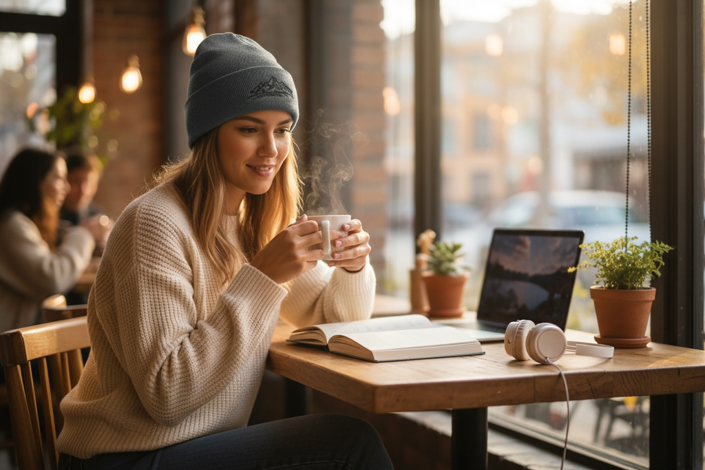 Bergverliebt® Lebensgfui RECYCLD Beanie "Berg" Dark Grey-Schwarz