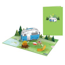 Pop-Up Karte „Campingglück“ – 3D Wohnwagen am See