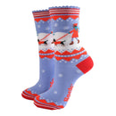Bambussocken "Dackel Spaziergang" Blau/Rot, Größe 36-40